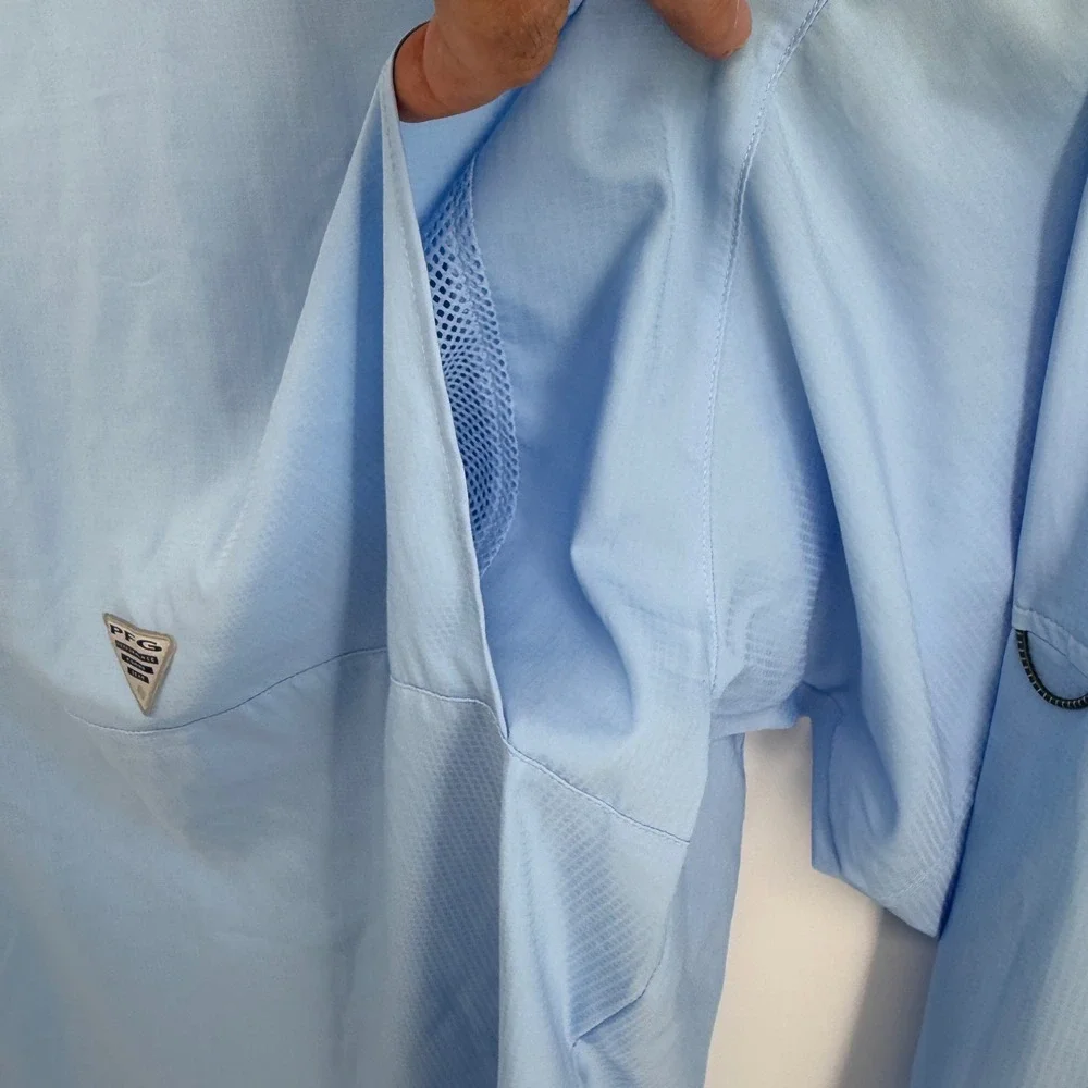 Columbia PFG Crystal Springs Mens M Light Blue Long Sleeve Fishing Shirt XM7102 - Picture 12 of 14